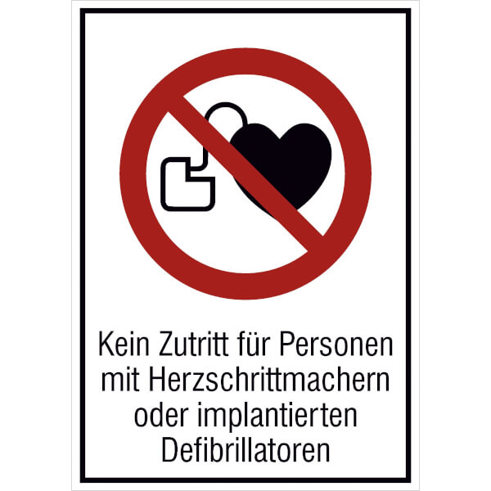 Kombischild - Kein Zutritt für Personen mit Herzschrittmachern | Alu | 26,2 x 37,1 cm | DIN EN ISO 7010 P007 + Zusatztext ASR A1.3